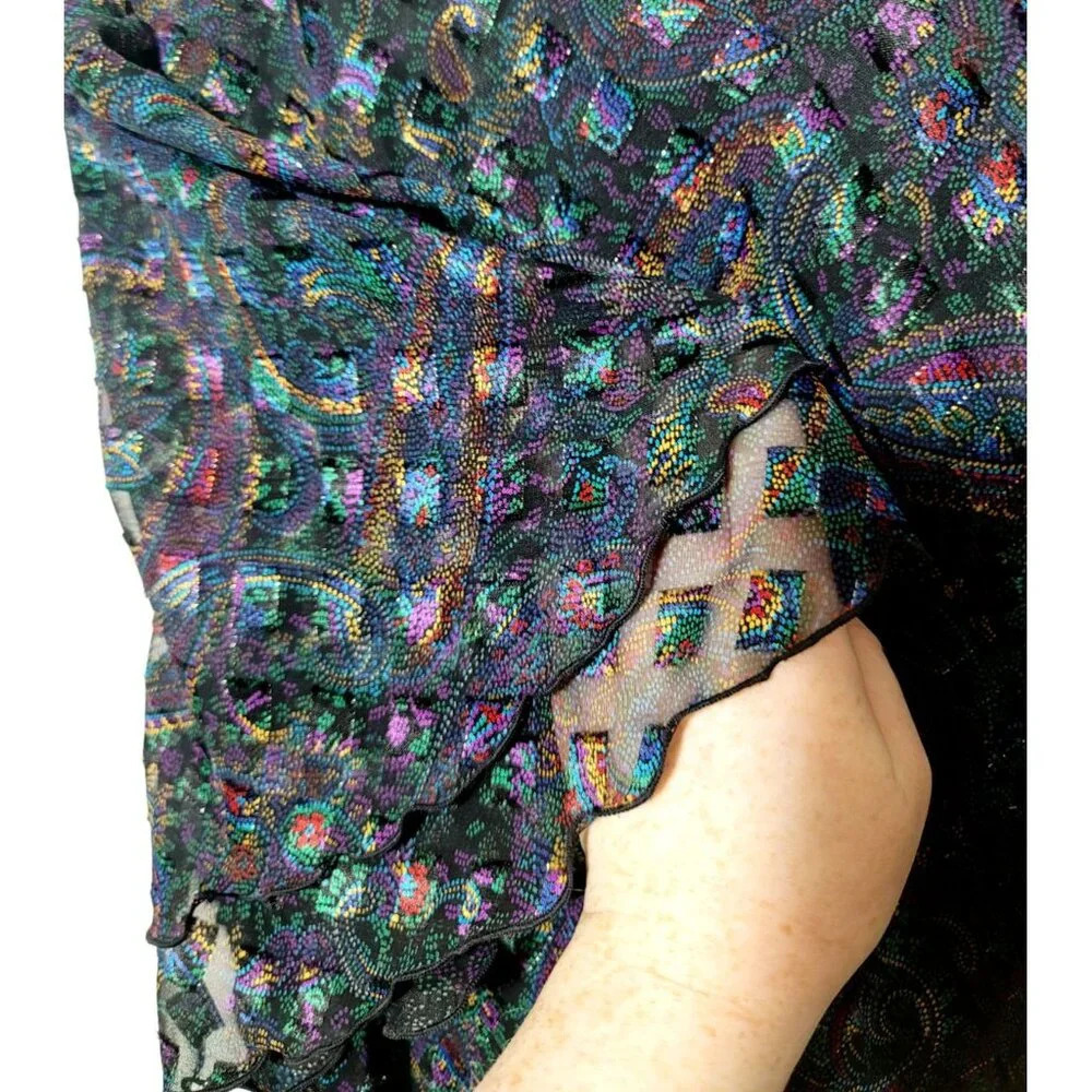 Vtg Cattiva Dress Sz M Midi Geometric Bow Layered Ruffle Chiffon Metallic Retro - Picture 6 of 12